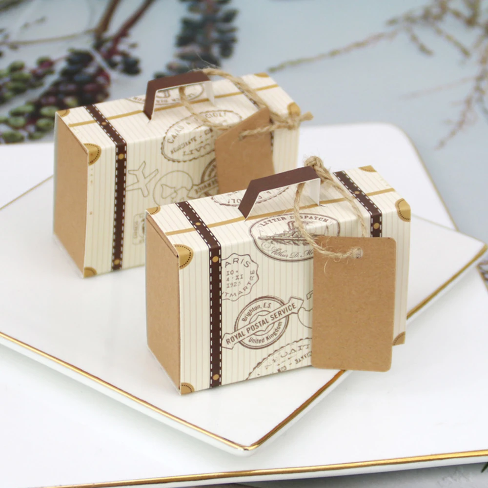 Jewelry Box with Paper Handle Luggage with Hemp Rope Tag Packaging Candy Case For Christmas Gifts and Weddings Valentine' s Day