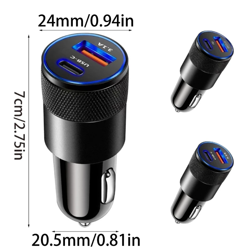 USB C 차량용 충전기 어댑터 담배 라이터 USB 충전기 QC3.0 3.1A 충전