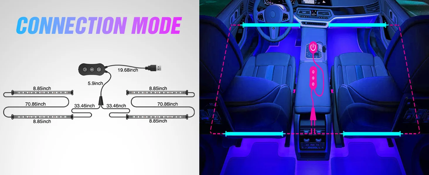 Nilight 4PCS RGB Car Interior LED Strip Lights APP Control Music Active Under Dash Footwell Light Kit for Truck SUV ATV UTV Van