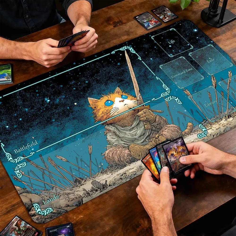 Giant Wave and Warrior Cat Magic Card Battle Mat TCG Playmat Anti-slip Base 35X60CM Gathering Gaming Mats Board Game Mat for TCG