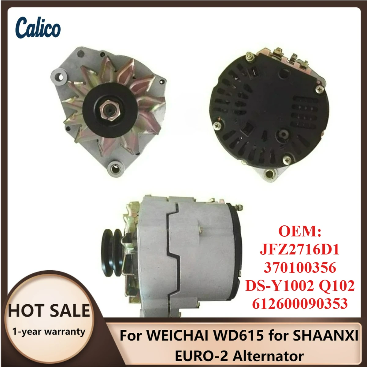 

High Cost-effectiveness Suitable for WEICHAI WD615 for SHAANXI EURO-2 Alternator JFZ2716D1 370100356 DS-Y1002 Q102 612600090353