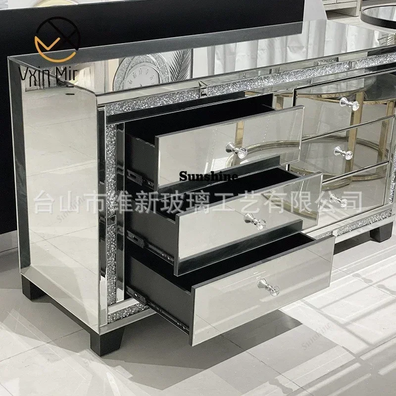 Cross-border light luxury mirror glass bookcase, modern simple home bedroom, living room, hotel storage cabinet  T*