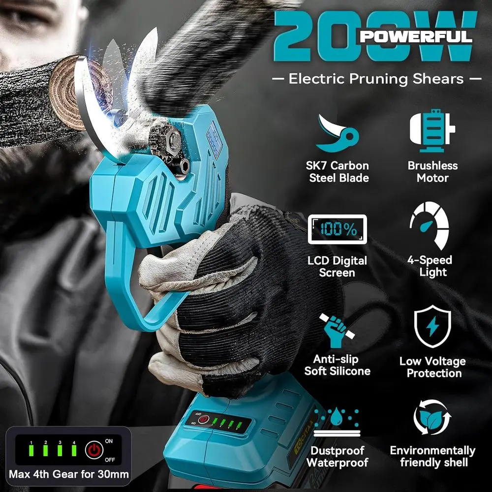 Sécateur électrique compatible avec batterie Makita, sécateurs pour le jardinage, diamètre de coupe de 1,5 à 2 pouces avec 2 batteries 2,0 Ah