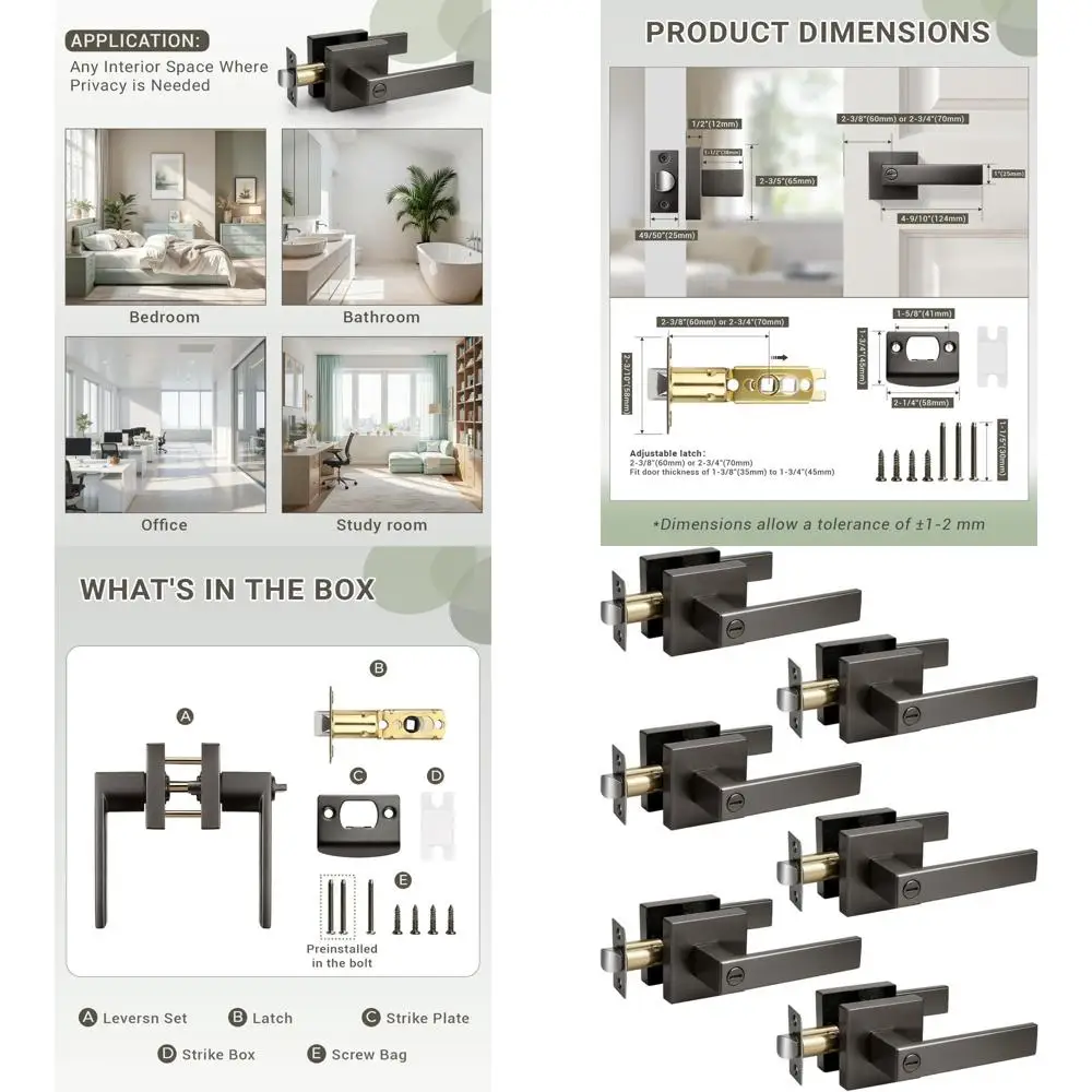 

Modern Gunmetal Black Interior Door Handles - Privacy Knob and Bed Bath Door Lever Set