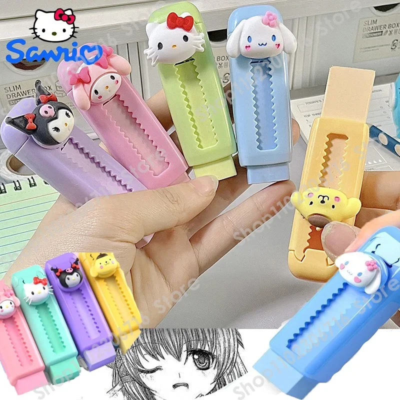 Kawaii Sanrio Eraser Stationery Kuromi My Melody Cinnamoroll Hello Kitty Retractable Cartoon Eraser Student School Supplies