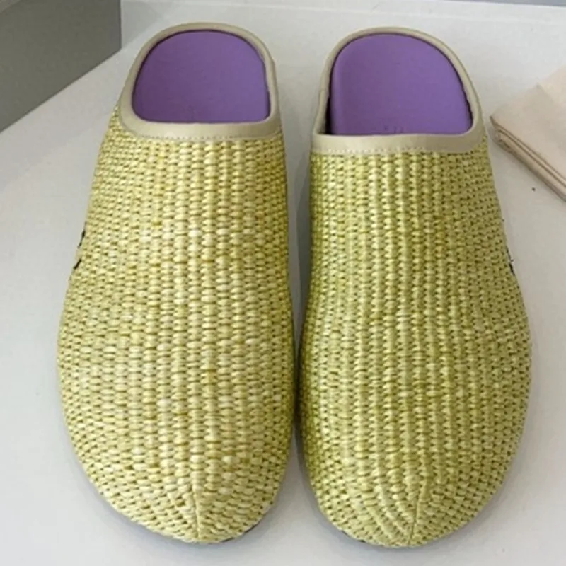 Weave Slingback Slippers Voor Vrouwen Effen Kleur Platte Ronde Neus Designer Nieuwe Merk Vrouwelijke Schoenen Stijlvolle Mode Comefortable Schoenen