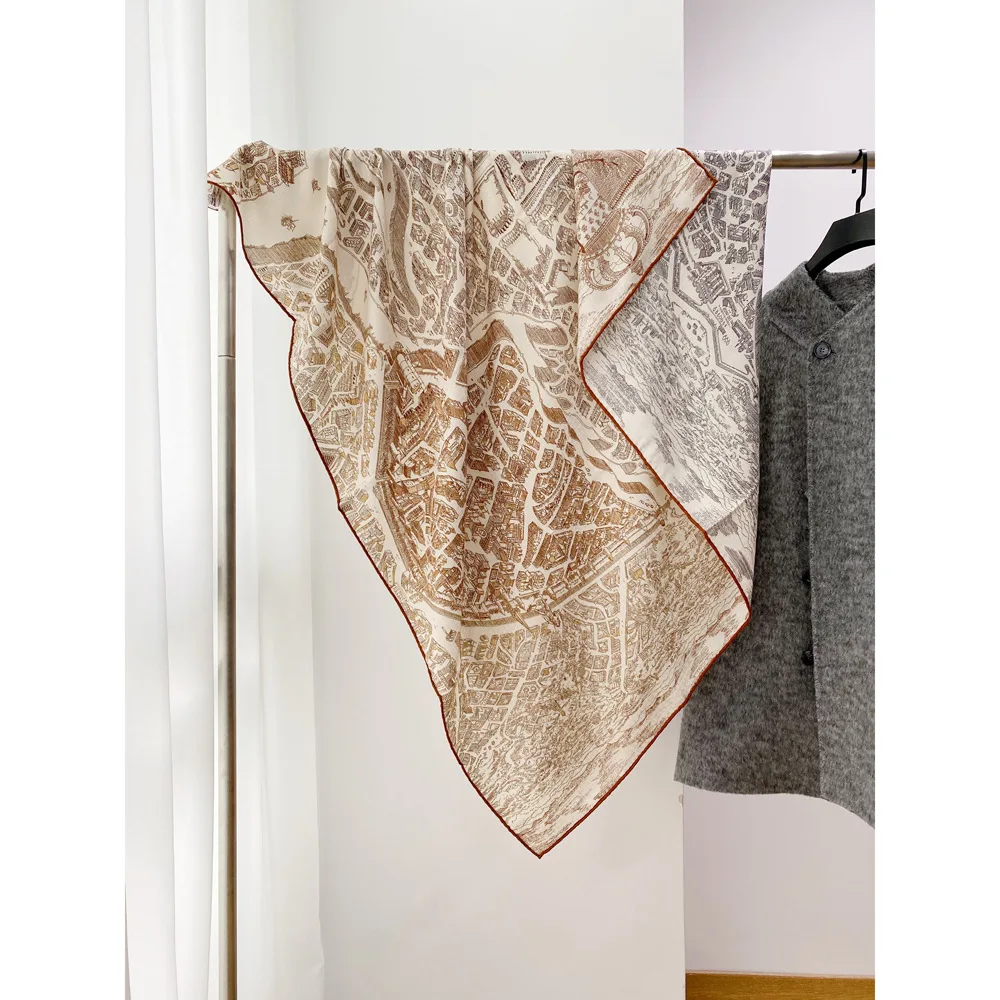 

Luxury Designer Winter Scarf Large Shawls Clothing Accessories Hand Rolled Edge Bandanas Neck Head Decoration Horse City
