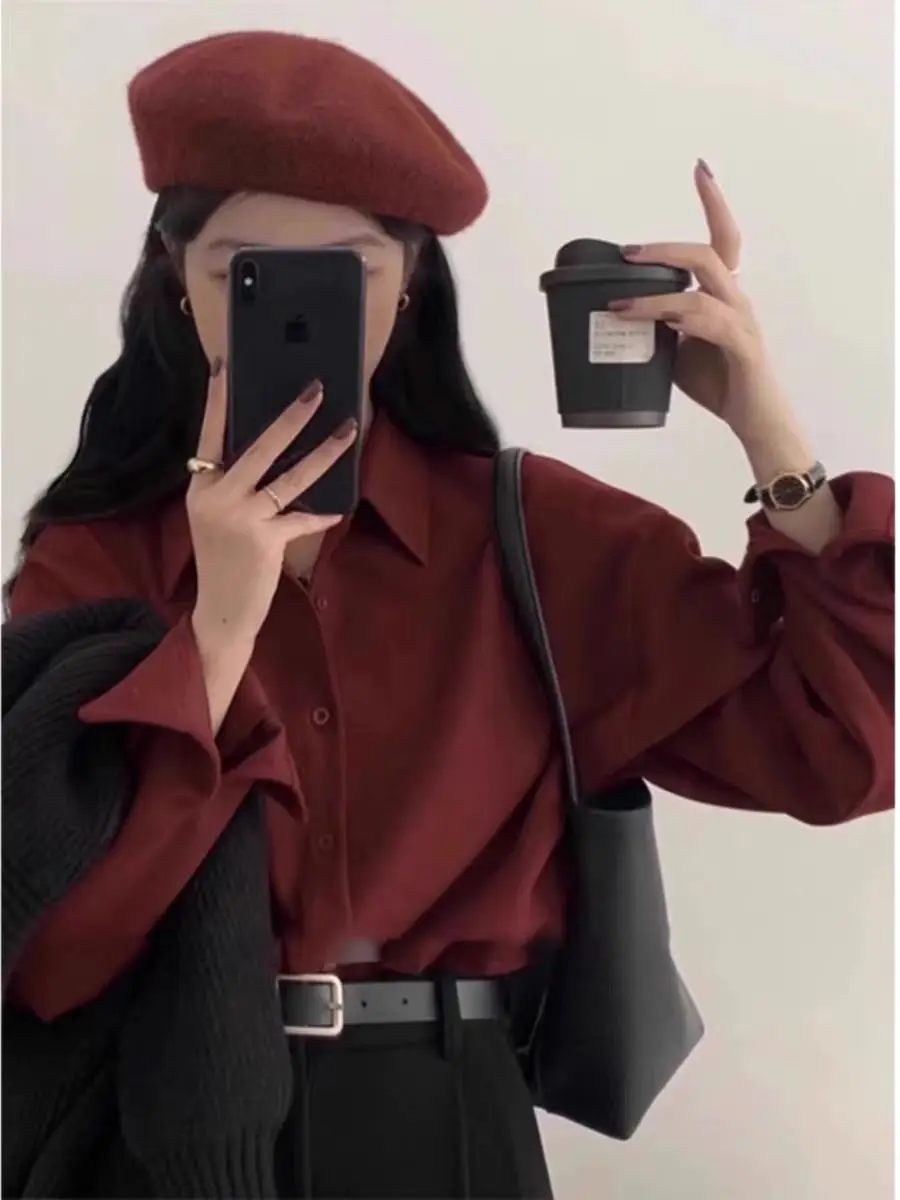 

Vintage Corduroy Shirt Women's Autumn Long Sleeve Turn Down Collar Button Up Clothes Tops Simple Woman All Match Office Shirts