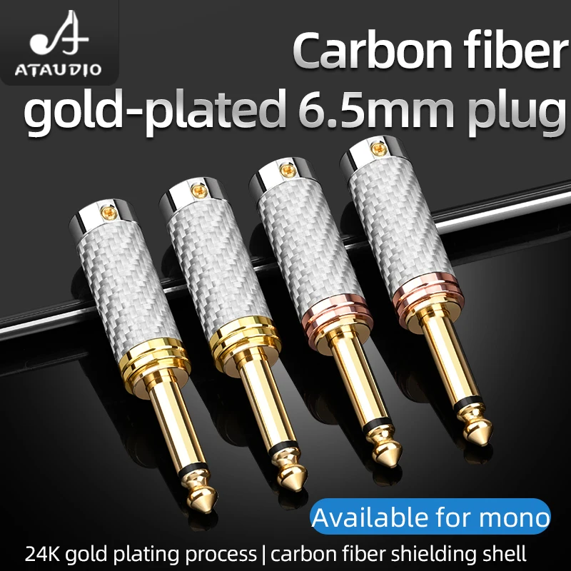 ATAUDIO 4 PCS /lot 6.5mm Plug Carbon Fiber Gold Plated 6.5 TS Mono Jack connector for Audio Cable DIY