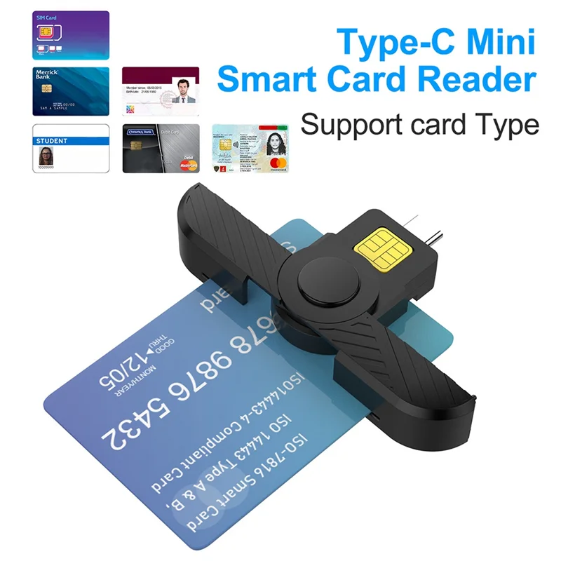 A98Z Faltbarer USB Typ C Common Access Smart Card SIM-Karte/IC Bank Chip Kartenleser Kompatibel mit Macos Smartphone
