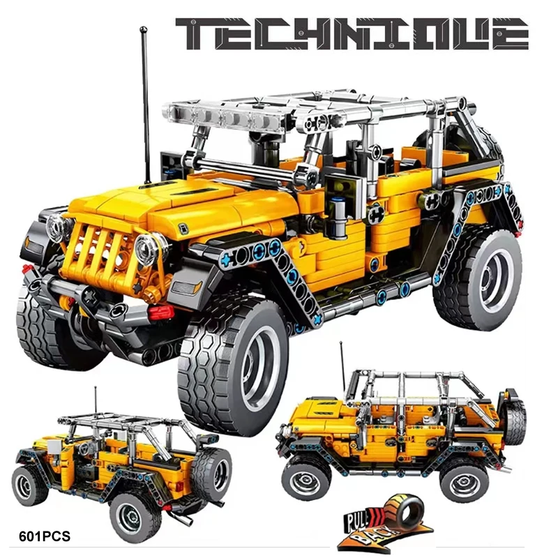 

601Pcs Technical Pull Back City Car Mechanical Jeeped Off-road Vehicle Model Building Blocks Bricks High Tech Cars Toys for Boys