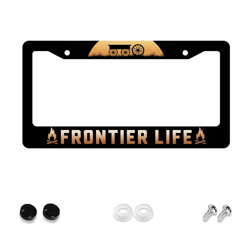 

1 шт. черная рамка номерного знака с 2 отверстиями и силуэтом Frontier Life Wagon, алюминиевый материал, 6x12 дюймов, в комплект входит винт