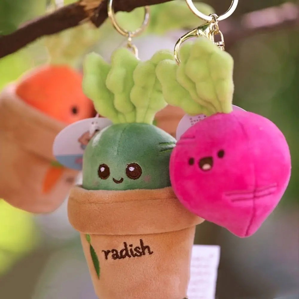 Grass Potted Carrot Doll Keychain Vegetables Cartoon Radish Plush Pendant Bag Charm 10cm Carrot Plush Doll Birthday Gift