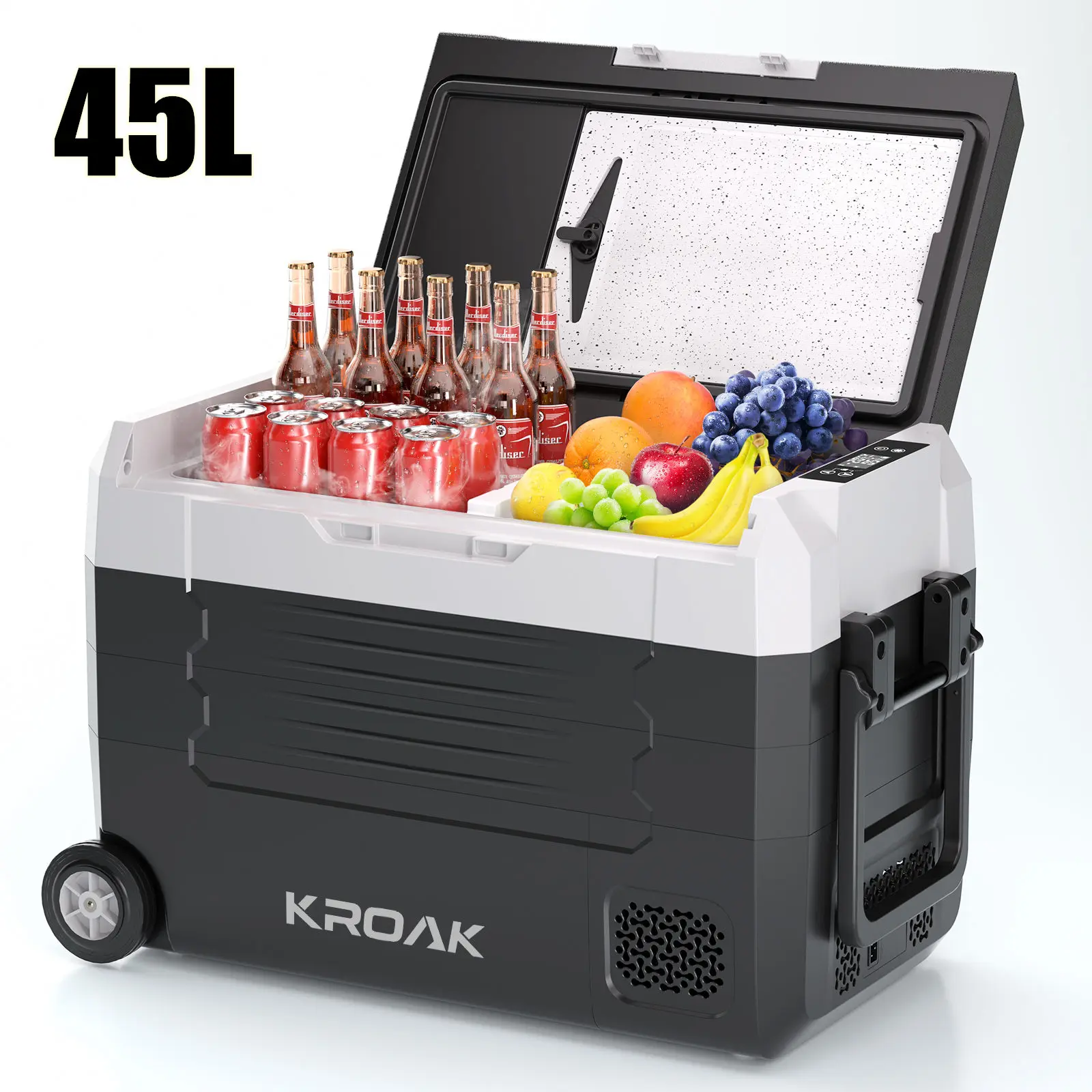 Hcalory 35L 45L 55L Dubbele Zone Draagbare Autokoelkast met Wielen, Bluetooth App Besturing, 12V 24V Compressor Koeler voor Kamperen en Reizen