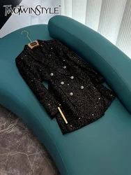 TWOTWINSTYLE High Street Spliced Sequins Blazers For Women Notched Collar Long Sleeve Patchwork Button Coats Female KJA523891