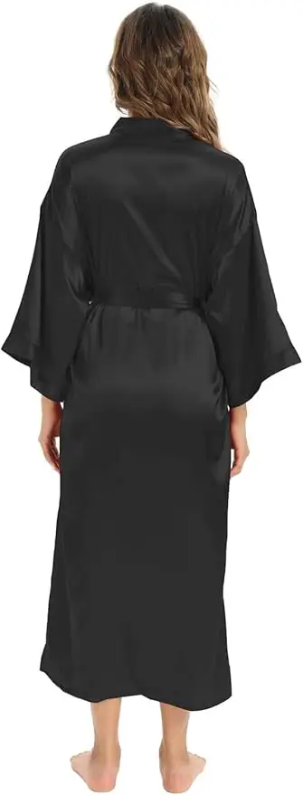 Solid Satin Night Robe Elegant Long Sleeve V Neck Pajamas With Belt Sexy Women Sleepwear