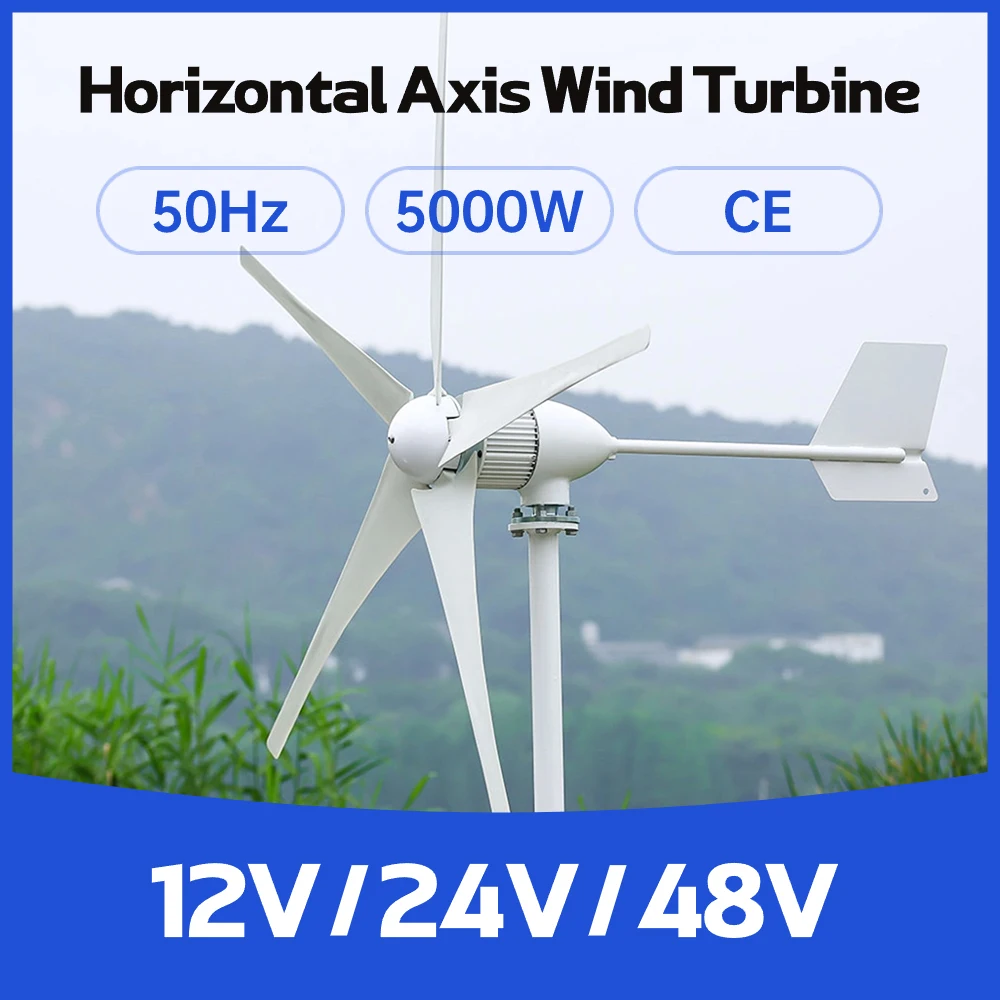 

China Factory Sale 5000W 5KW Wind Turbine Generator 220V AC Output Free Energy 12v 24v 48V Windmill With Controller Inverter