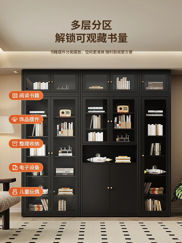 خزانة كتب من الحديد المطاوع مع باب خزانة غبار، خزانة أرضية غرفة المعيشة المنزلية، علبة عرض زجاجية، خزانة ملفات الدراسة