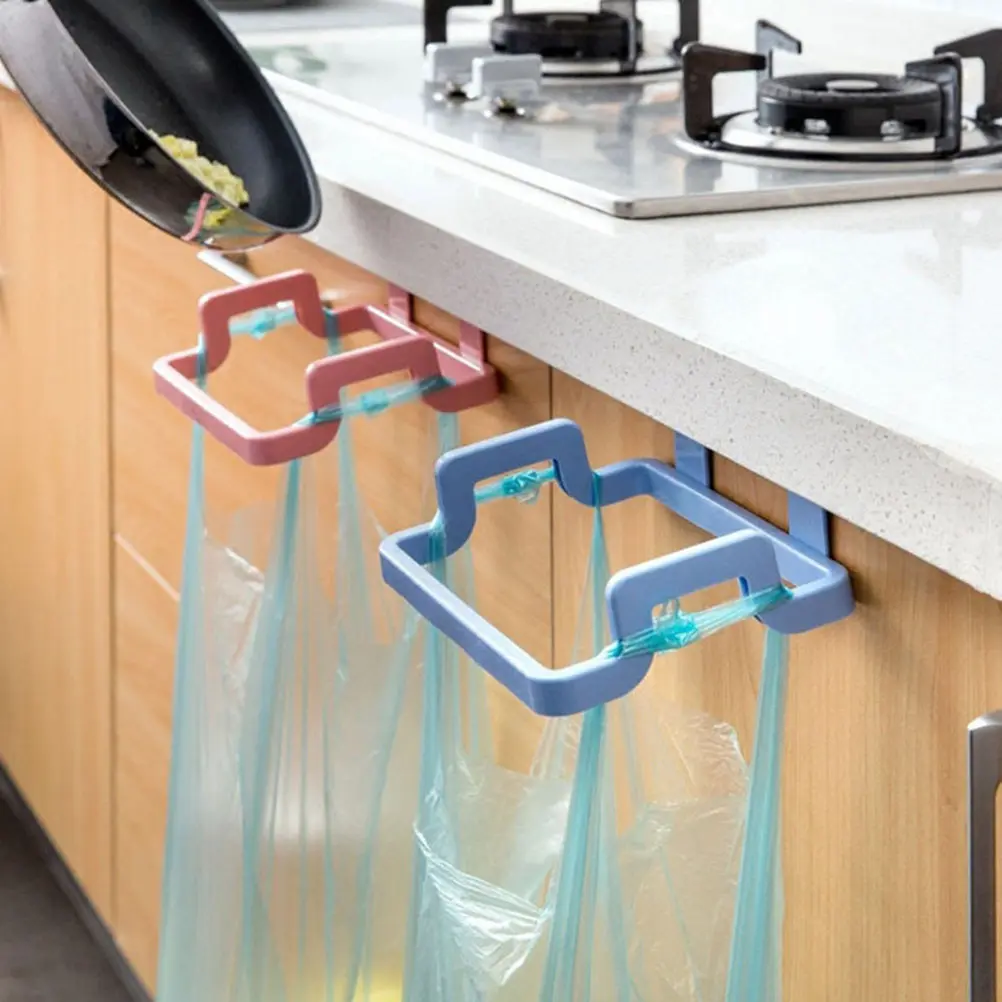 

Kitchen Cabinet Hanging Garbage Bag Rack Pink Plastic Bag Holder Removable Space Saver for Door Drawer Bathroom Kitchen Trash