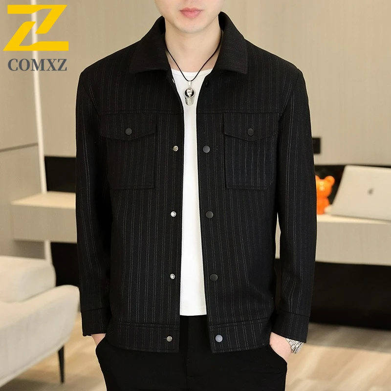 COMXZ New Men Jackets Leisure Solid Color Slim Fit  Working Coat Korean Style Trendy Versatile Single Breasted Autumn Jacket​