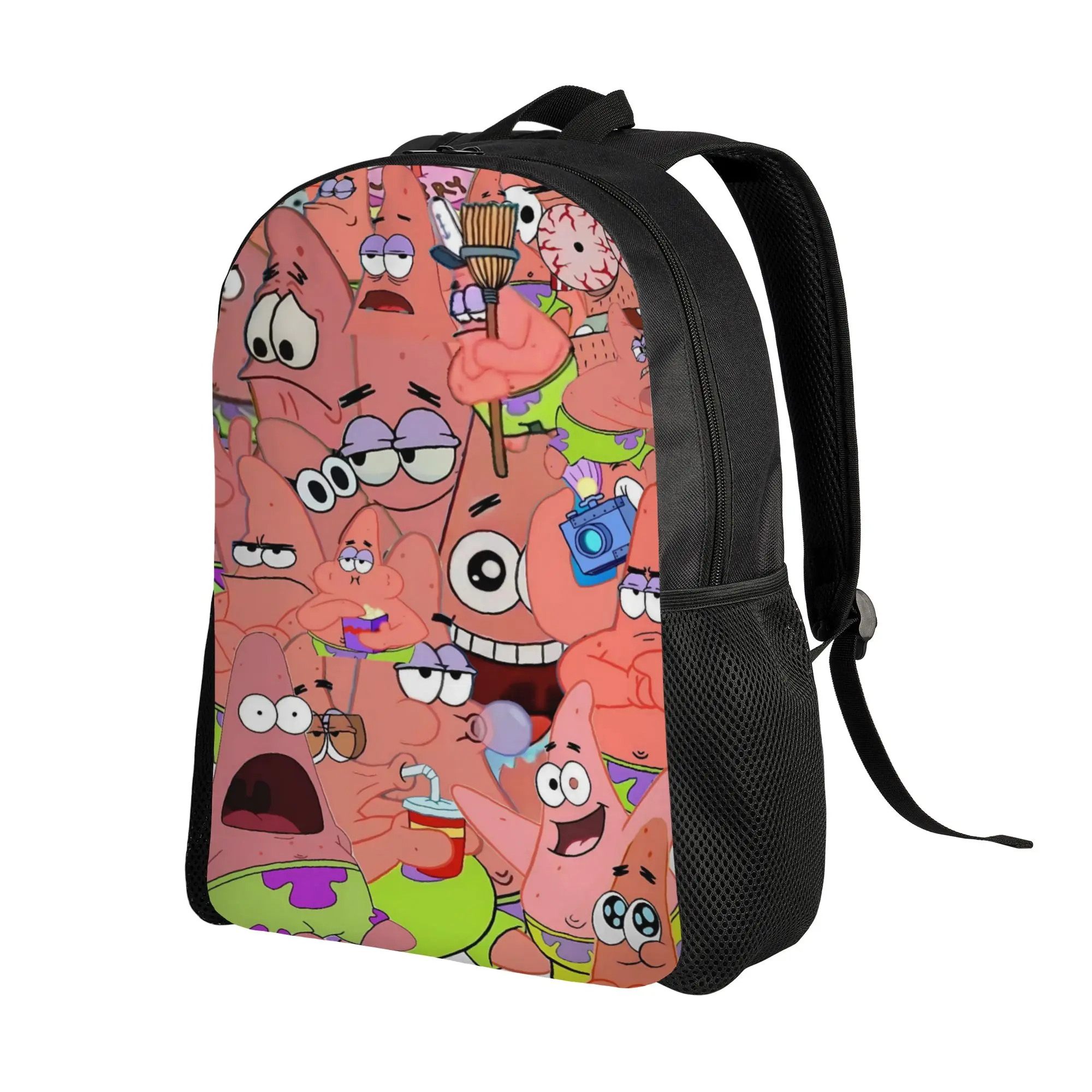 S-SpongeBobed Crazy Cartoon Face Print Backpack  Camping Backpacks Youth Colorful Lightweight School Bags Aesthetic Rucksack