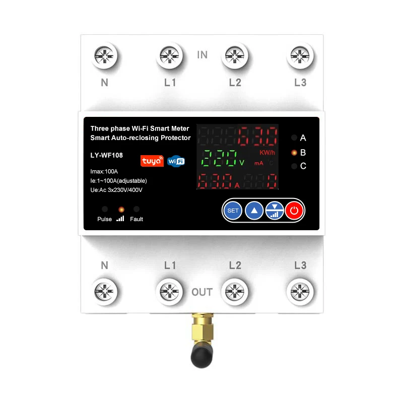 4P 100A Tuya WiFi Three Phase Smart Life Auto-Reclosing Over Under Voltage Protector Smart Meter Timer Switch Circuit Breaker