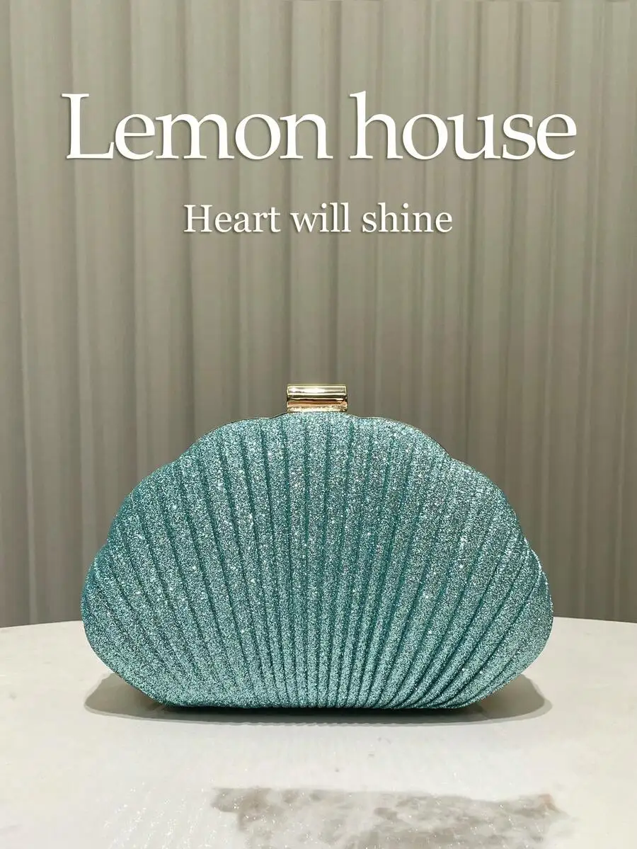 

Mint Green Shell Clutch - Elegant Shiny Evening Bag for Wedding Party Gala