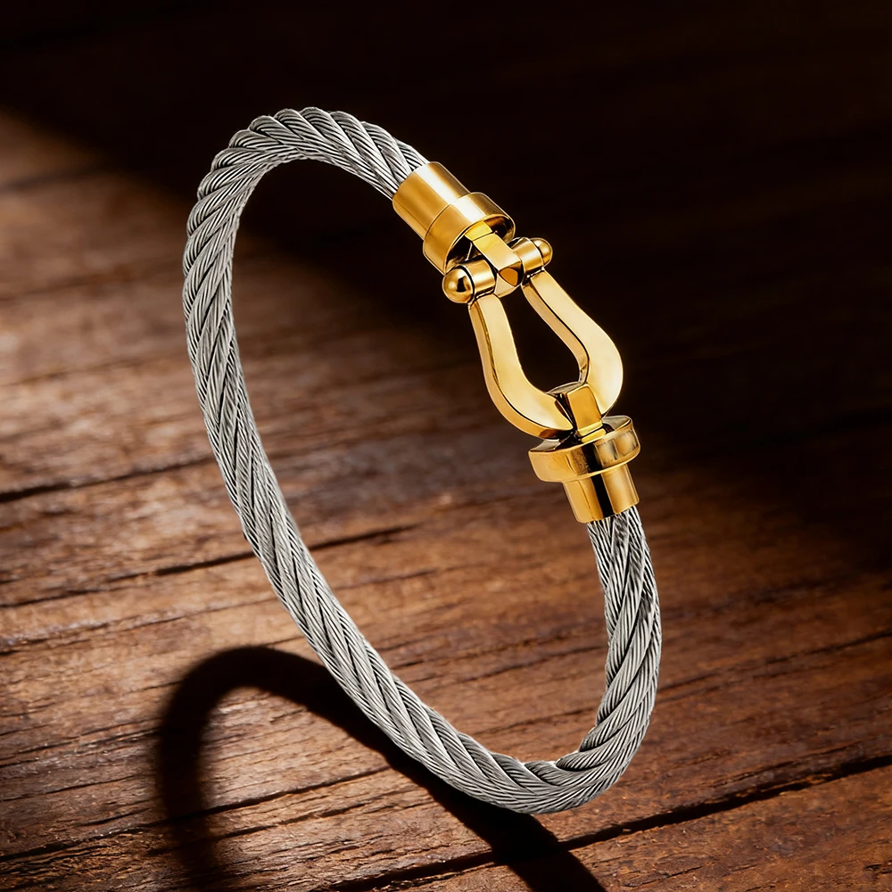 

Trendy Stainless Steel Twisted Wire Cable Bracelet Gold Color Waterproof Wristband for Men Women Minimalist Fashion Jewelry Gift