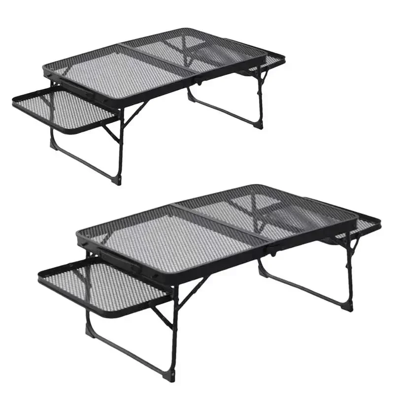 Table  pique-nique pliante portable en alliage d'aluminium, avec 2 tables d'extension, grille  camping