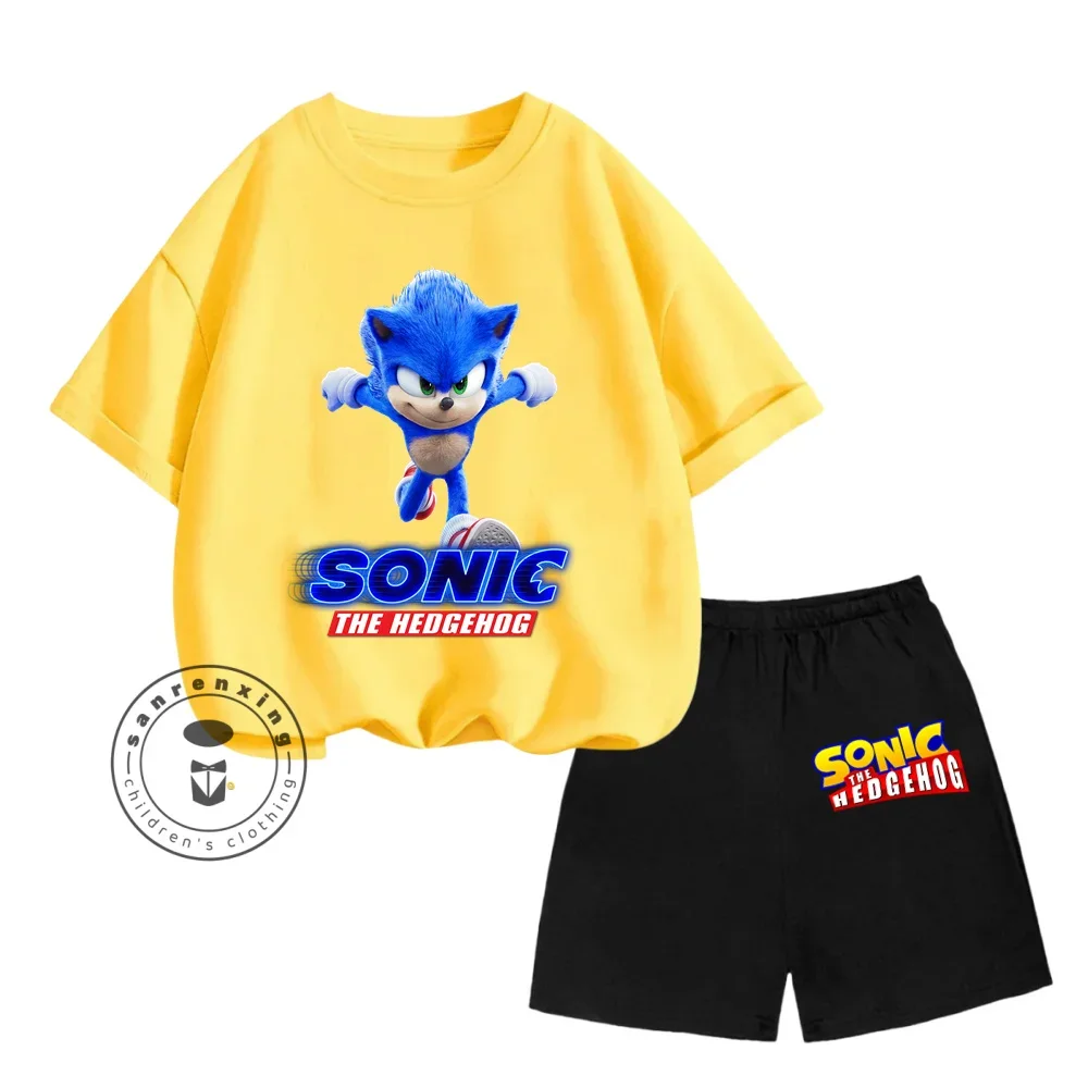 Summer New T-shirts Boys Sonics T-shirt Shorts 2 Pcs Sets Kids Boys Anime T Shirt Summer Children Baby Clothes Sets