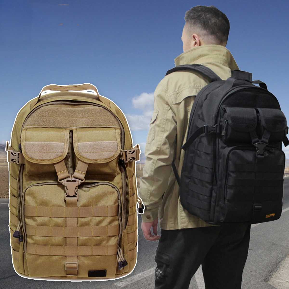 

38L Large Hiking Backpack Water Resistant Military Tactical Daypack Travel Bag for Outdoor Sport Camping Climbing Skiing Cycling