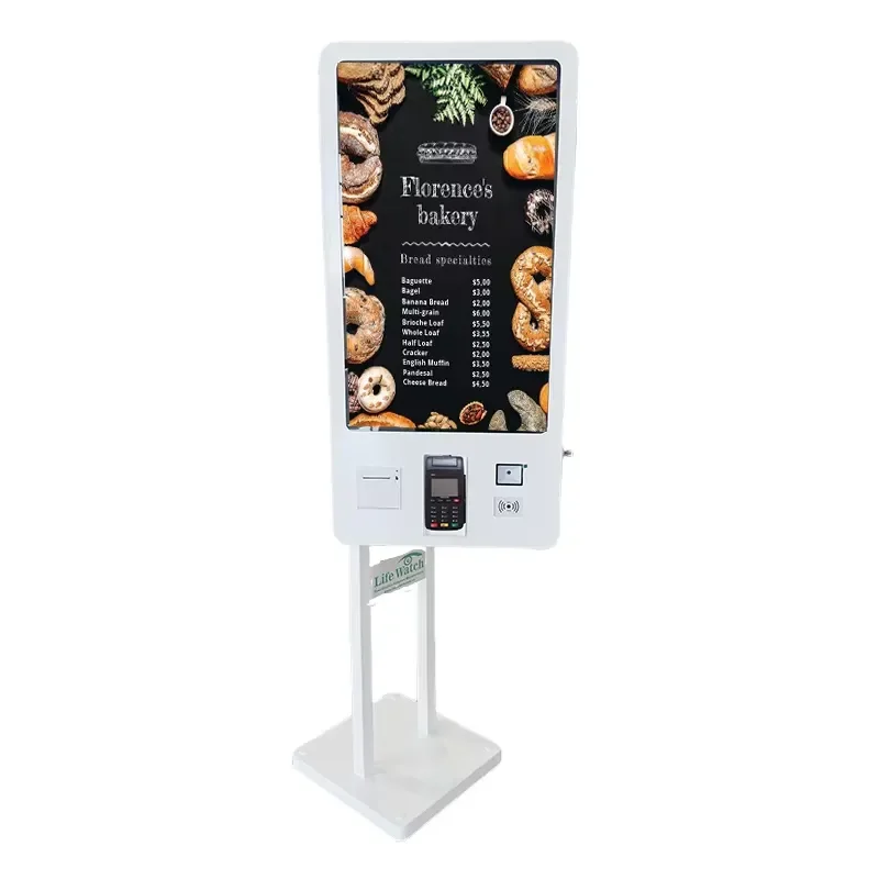 27inch Self Service Order Lcd Digital Kiosk Floor Stand Touch Screen With Ticket Thermal Printer QR Code NFC for Fast Food