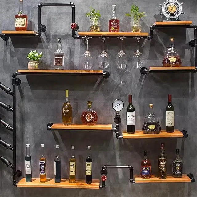 

Industrial Style Restaurant Home Decor Wine Shelves Bar Furniture Wine Rack Iron Wall Mounted Storage Racks