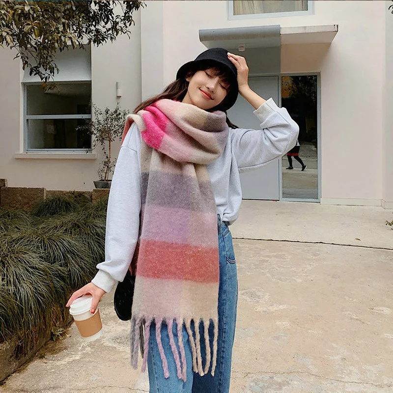 〔CC88〕Rainbow Plaid Scarf Winter Keep Warm Wrap Shawl 40*230cm