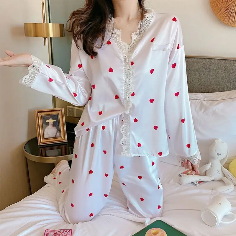 Pajama Sets Women Love Lace Designed Spring Graceful All-match Home Cozy Leisure Basics Popular Sexy Korean Style Ladies Tender