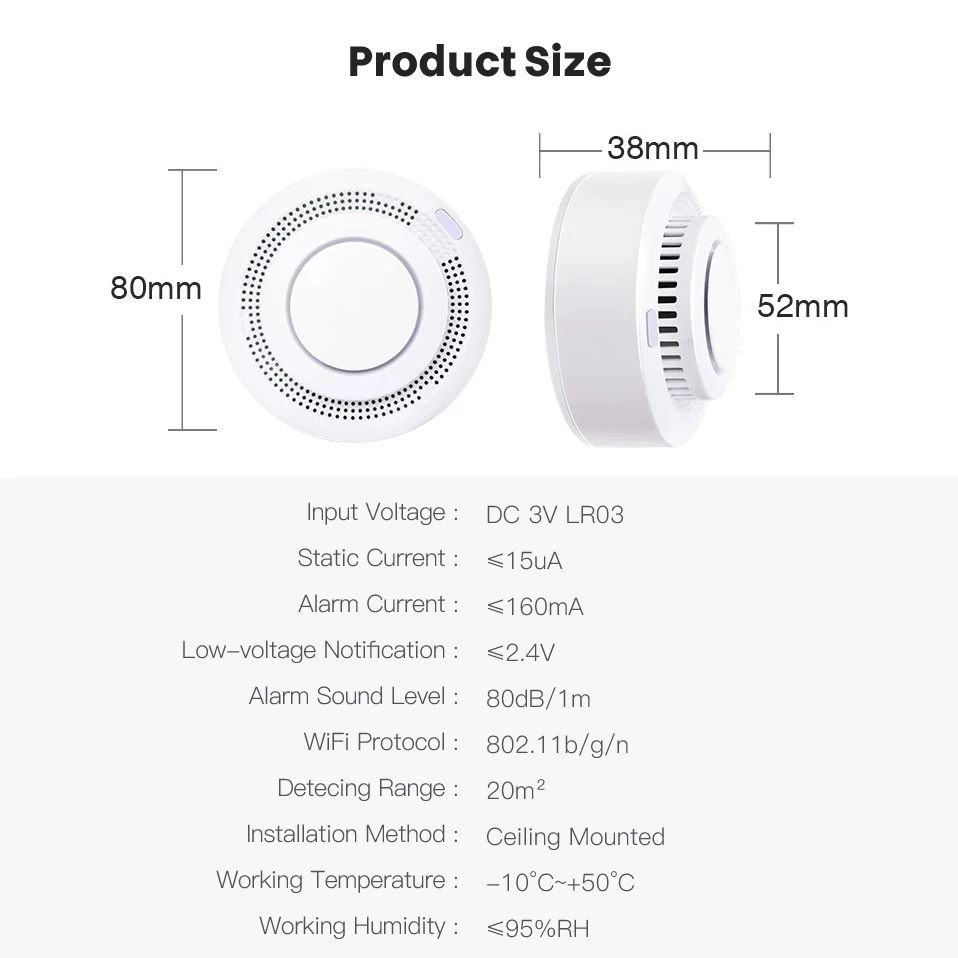 AVATTO  Tuya Zigbee Smoke Detector Alarm Sensor Smart Home Security Fire Protection Smart Life APP Work With Alexa Google Home