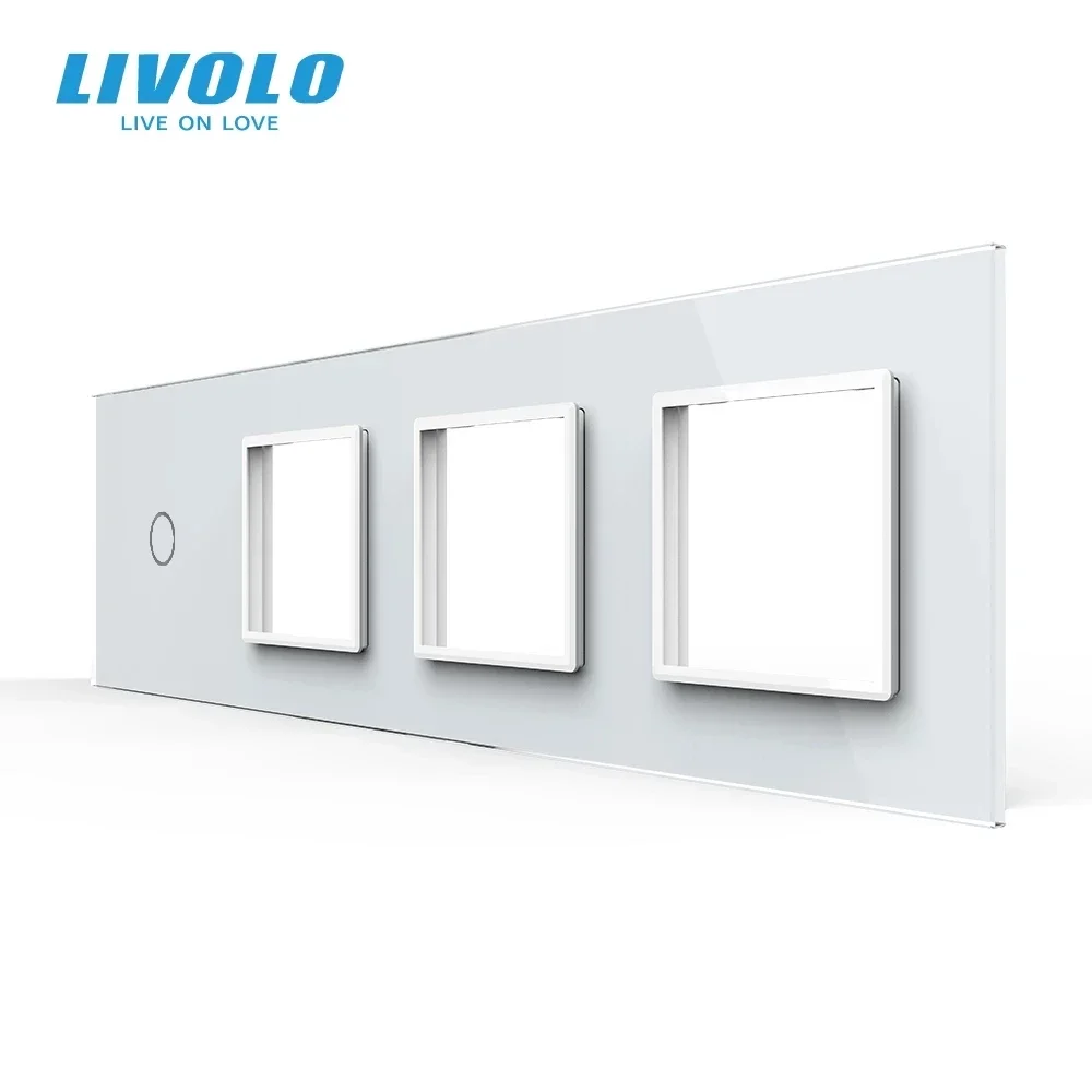 New Livolo  White Pearl Crystal Glass, 294mm*80mm, EU standard, 1Gang &2 Frame Glass Panel, VL-C7-C1/SR/SR/SR-11/12