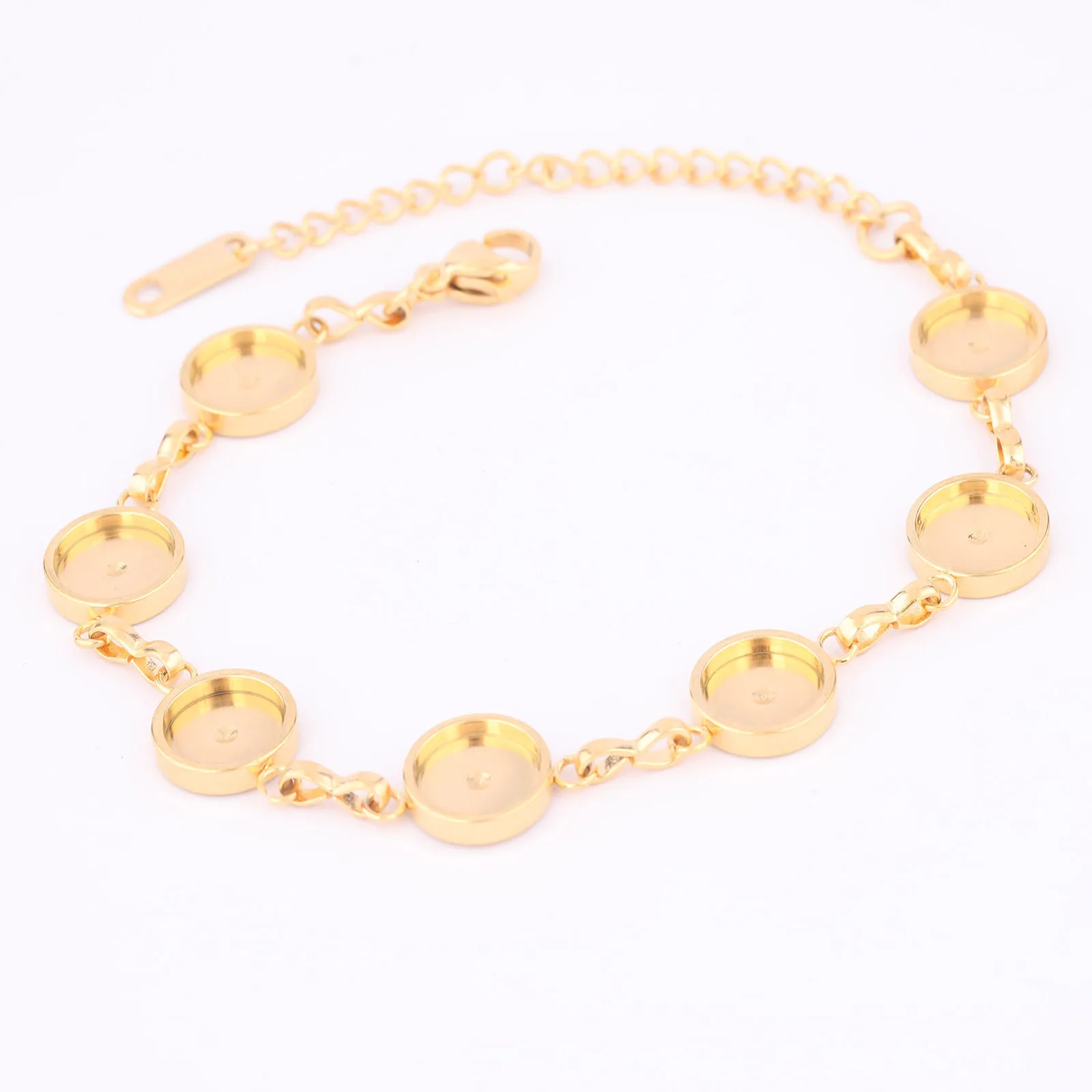 

2pcs Stainless Steel Gold Plated 8mm Cabochon Bracelet Base Setting Blanks Diy Chain Bracelets Bezel Findings For Jewelry Making