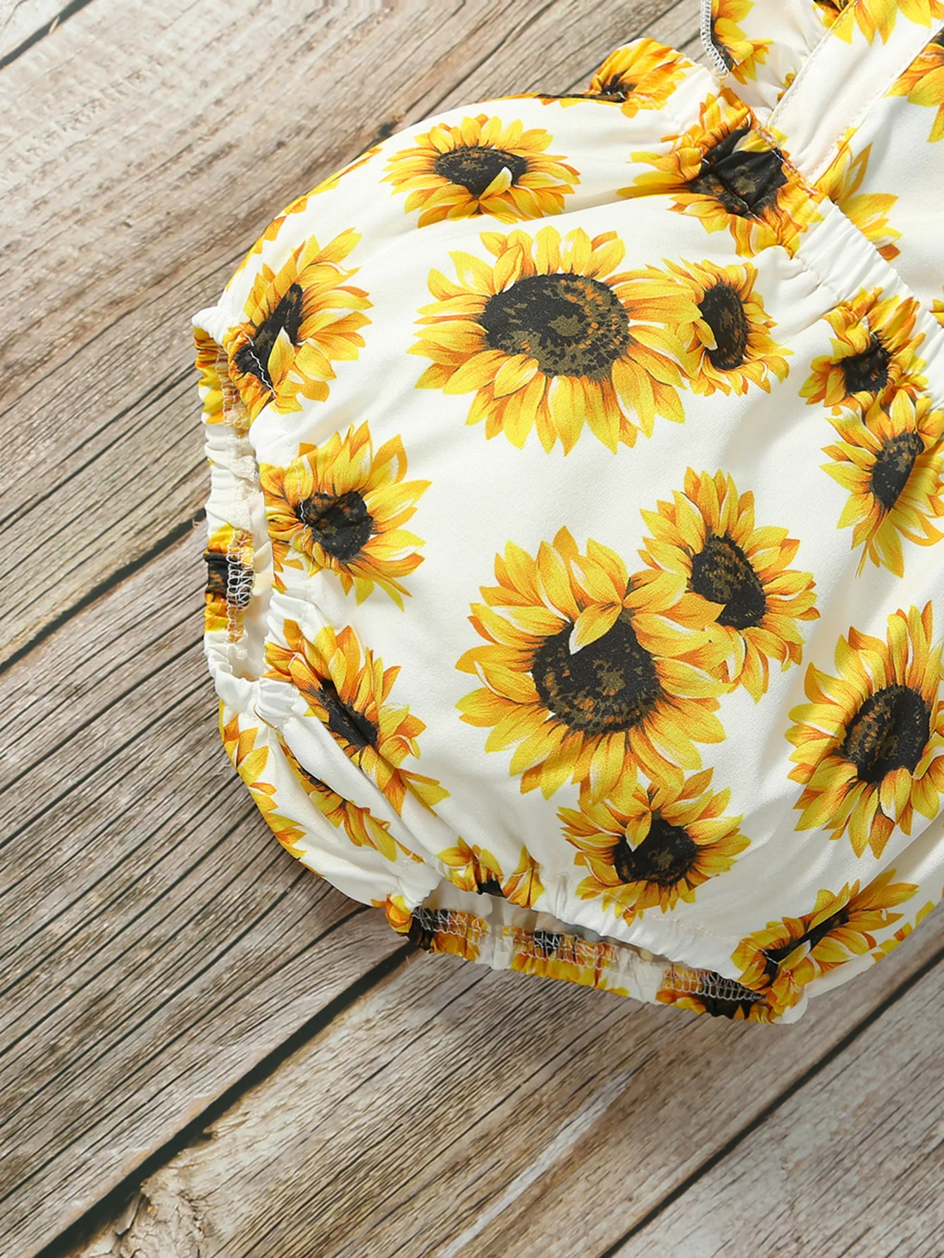 Baby Girls Sunflower Print Ruffle Trim Square Neck Crisscross Back Bodysuit Infant Newborn Fashion Summer Clothing