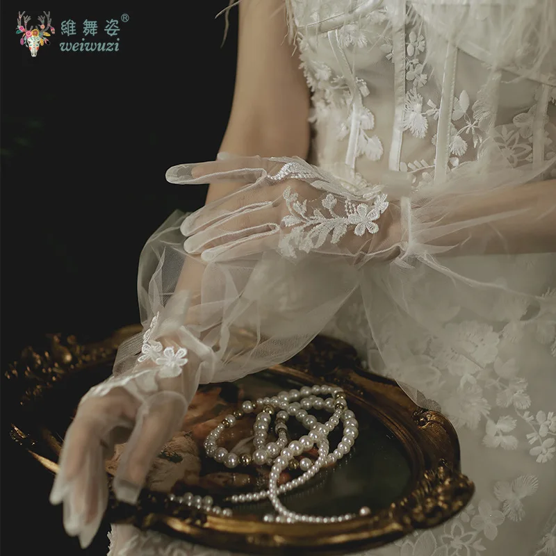 간단한 기질 레이스 신부 웨딩 장갑 웨딩 액세서리 탄성 실크 신부 장갑 사진 액세서리