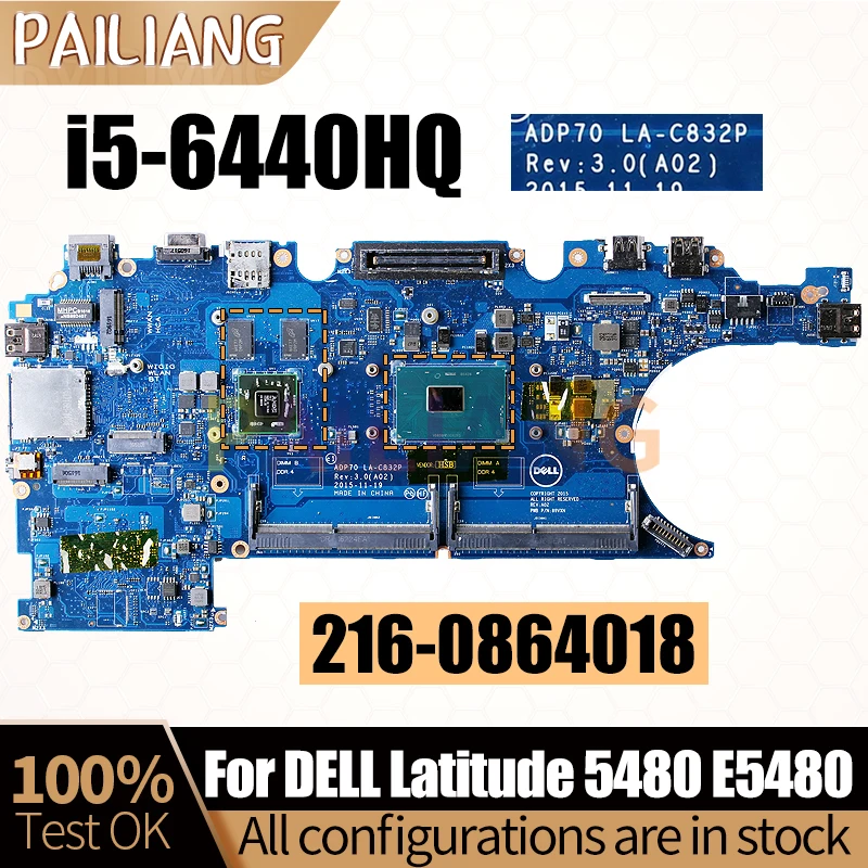 For DELL Latitude 5480 E5480 Notebook Mainboard 0KP60X LA-C832P i5-6440HQ 216-0864018 2G Laptop Motherboard Full Tested