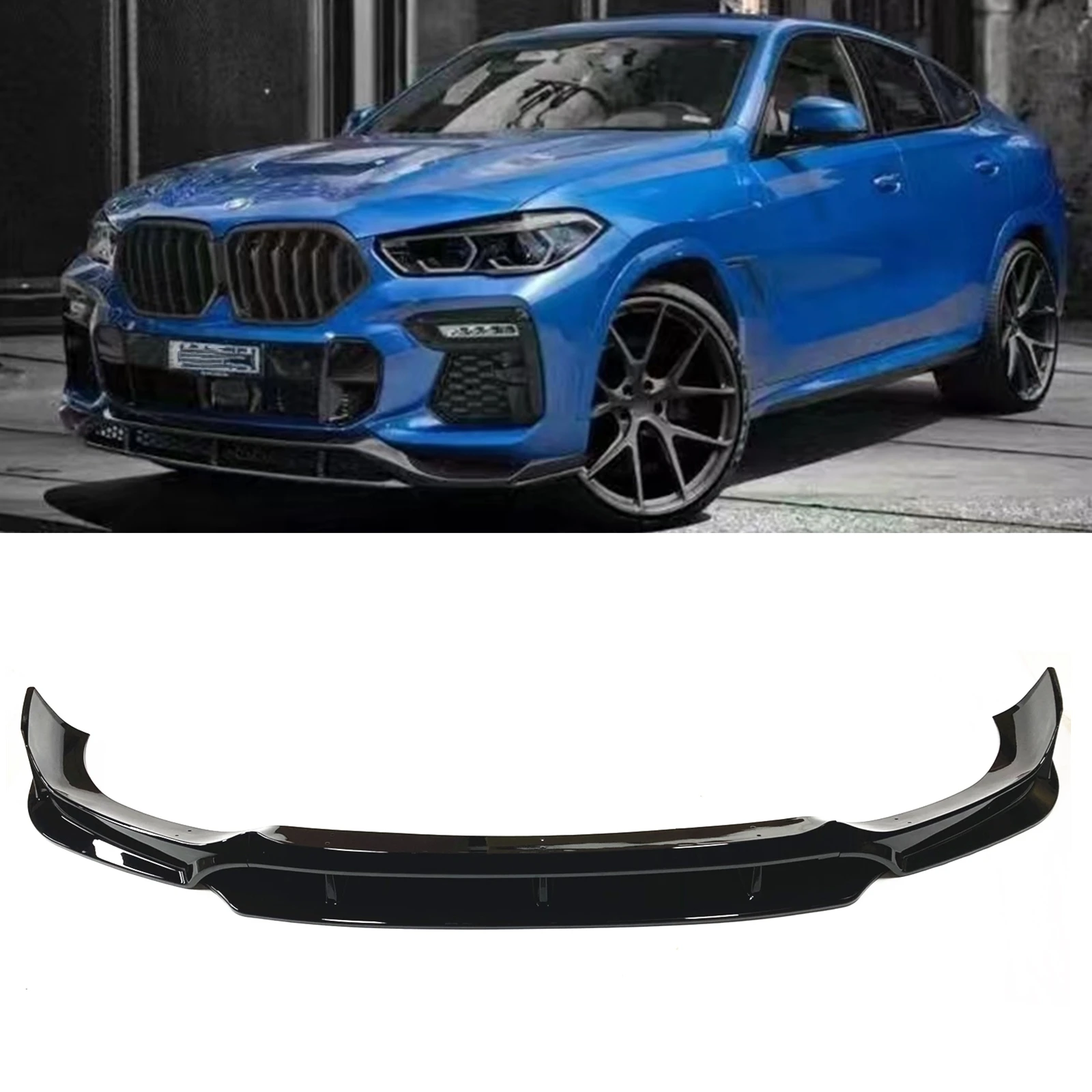 

Front Bumper Spoiler Splitter Lip For BMW X6 G06 M Sport 40i M50i 2020-2023 Gloss Black/Carbon Fiber Look ABS Body Protector Kit