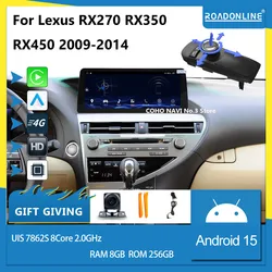 For Lexus RX350 RX270 RX450 2007-2014 12.3 Android 15 2400*896  2K 8+256GB Car Multimedia Player Stereo Receiver Radio joystick