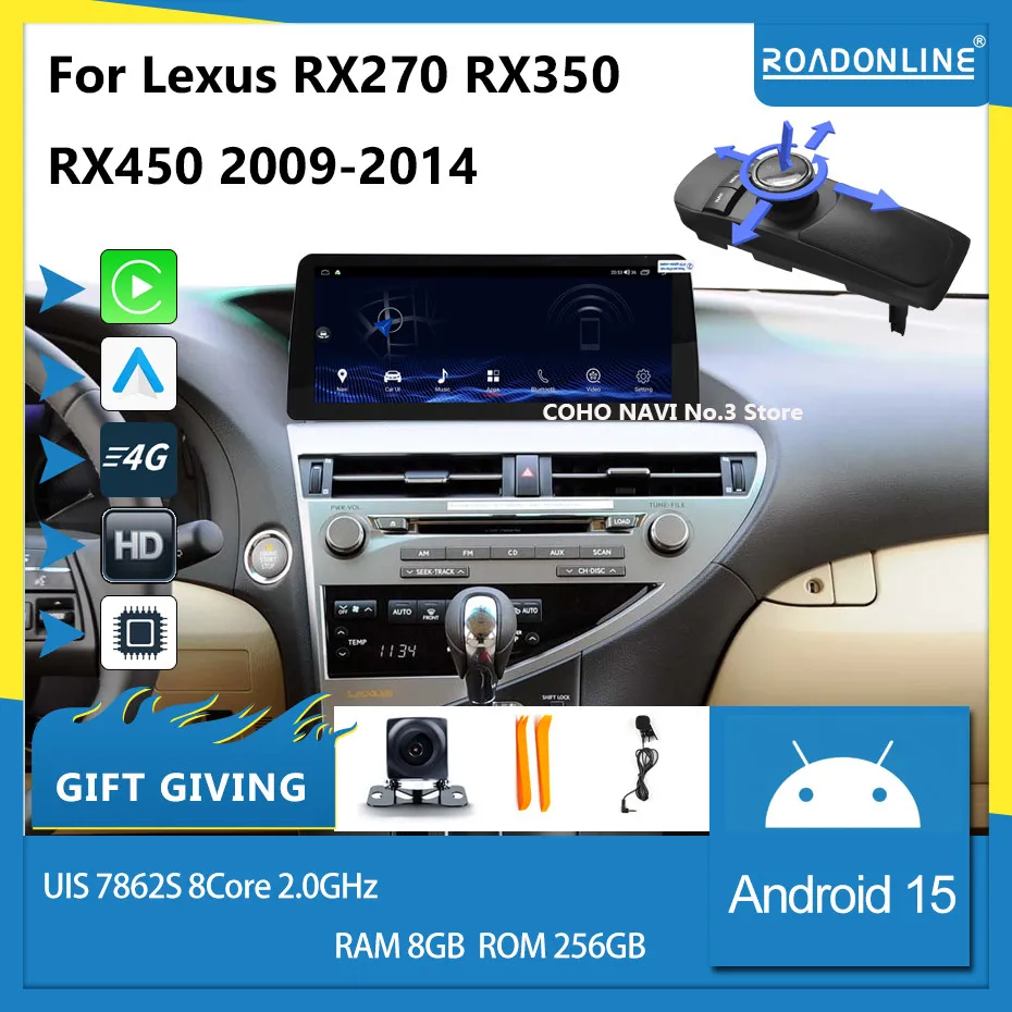 For Lexus RX350 RX270 RX450 2007-2014 12.3 Android 15 2400*896  2K 8+256GB Car Multimedia Player Stereo Receiver Radio joystick