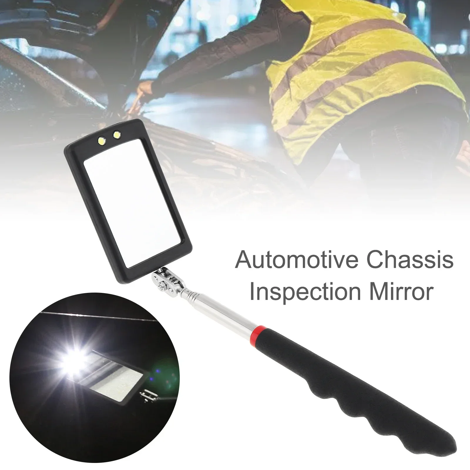 360° Inspection Mirror LED Light Telescoping Mirrors Extend Mechanic Tools Inspection Mirror Telescopic Handle Repairing Tools