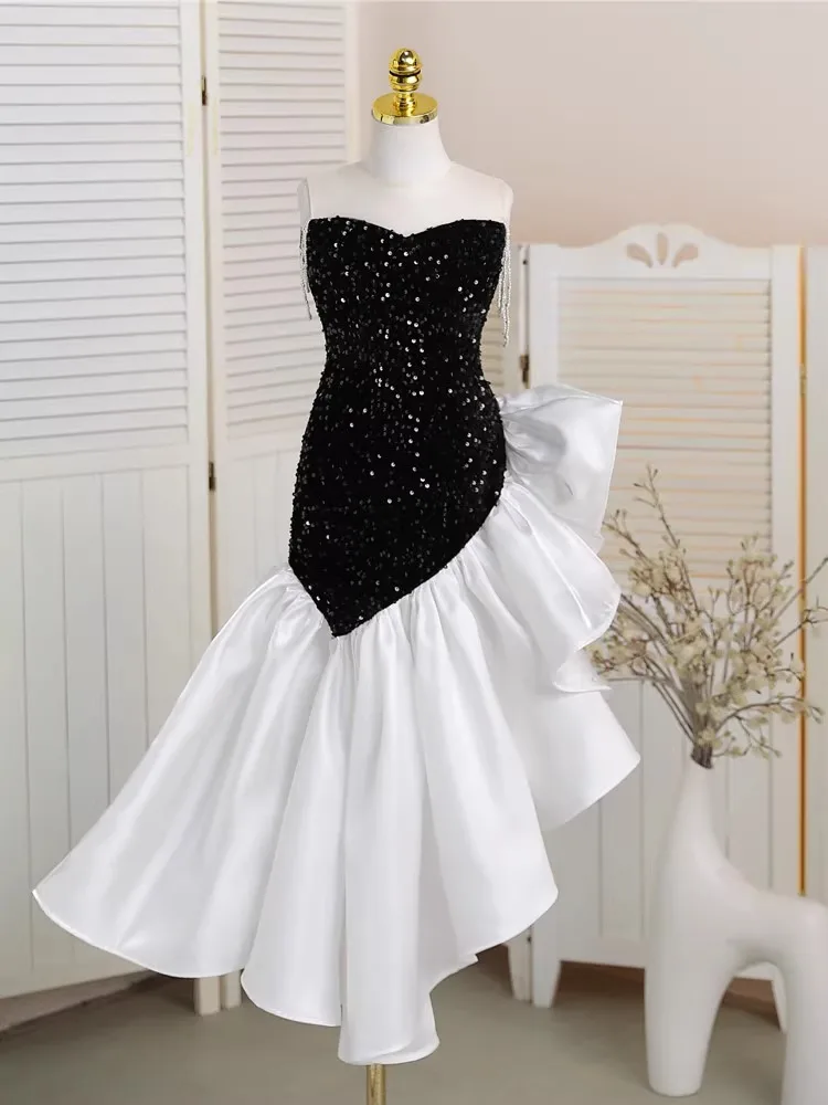 Girls' fishtail dress black sequin cover buttocks runway model children's runway piano costume