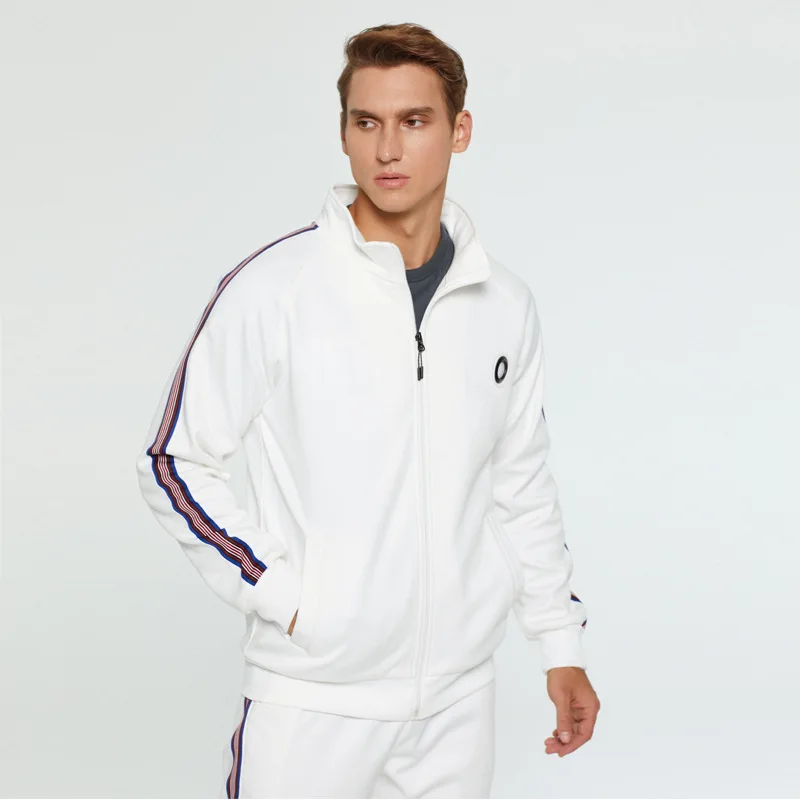 New 2 Pieces Autumn Running Tracksuit men Sweatshirt Cardigan White Sports Set Gym Clothes Men Zip Up Training Suit Sport Wear