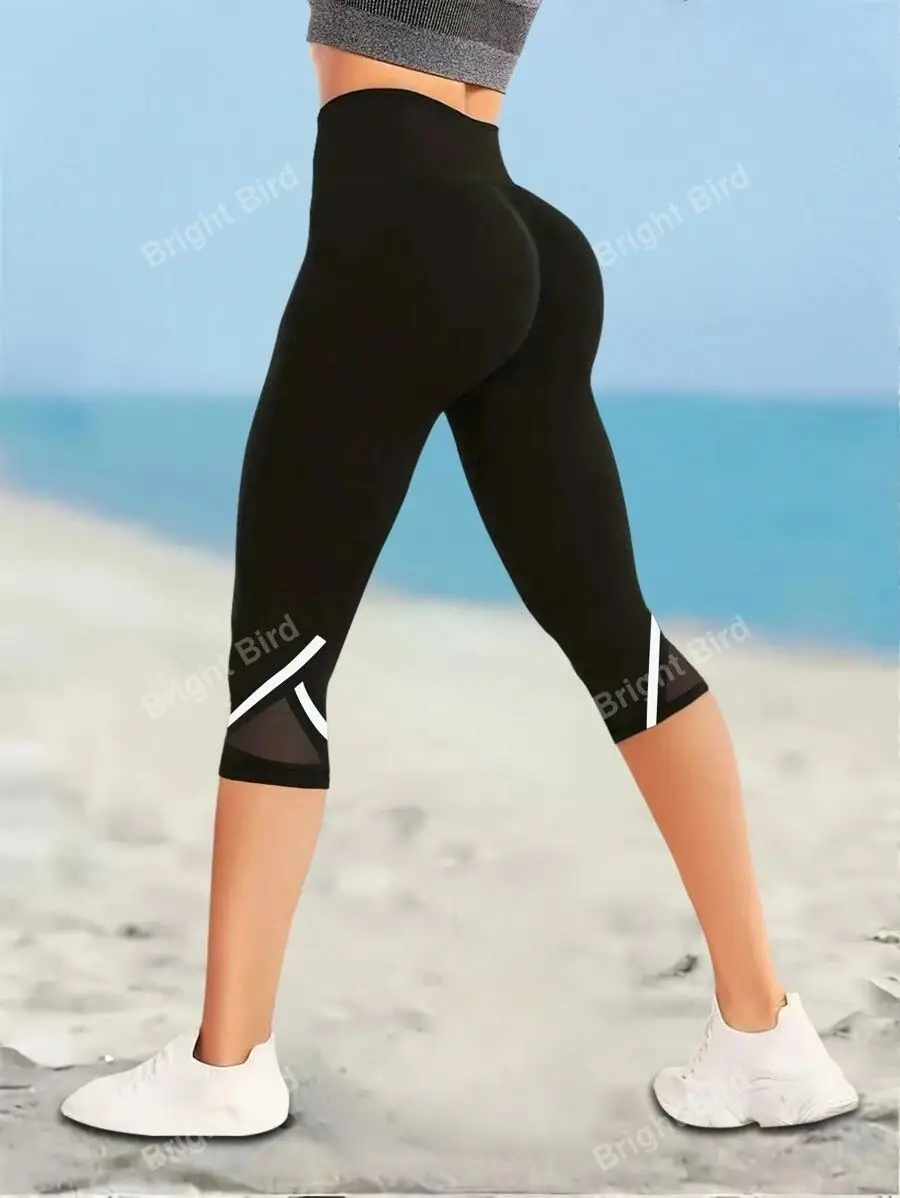 Siatkowe spodnie do jogi z wysokim stanem Legginsy Capri dla kobiet, legginsy Capri do ćwiczeń z kontrolą brzucha, damska odzież sportowa
