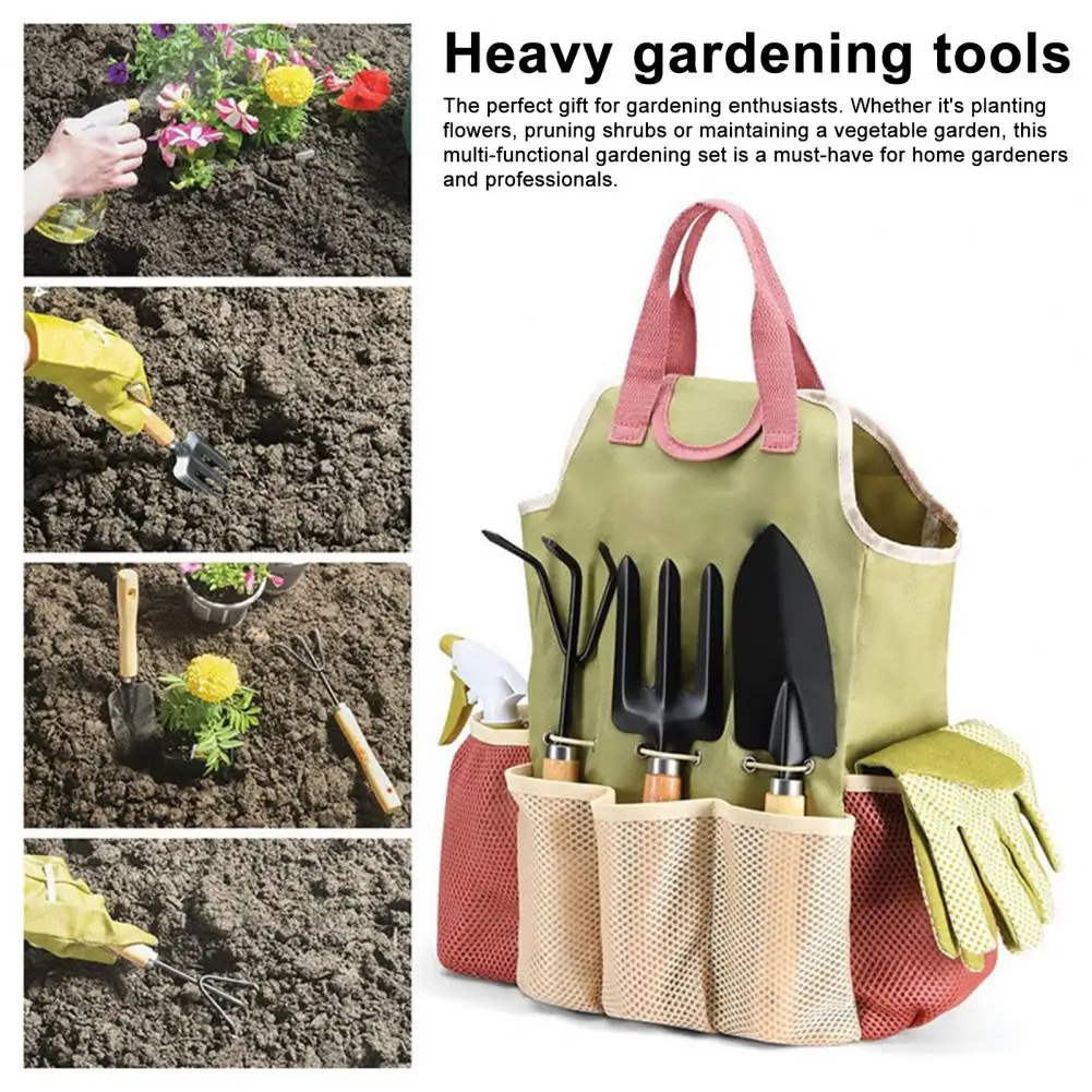 Herramientas de excavación eficientes, juego de herramientas de jardín, juego de herramientas de jardinería de acero al carbono duradero con bolsa de almacenamiento con mango de madera, Ideal para el hogar
