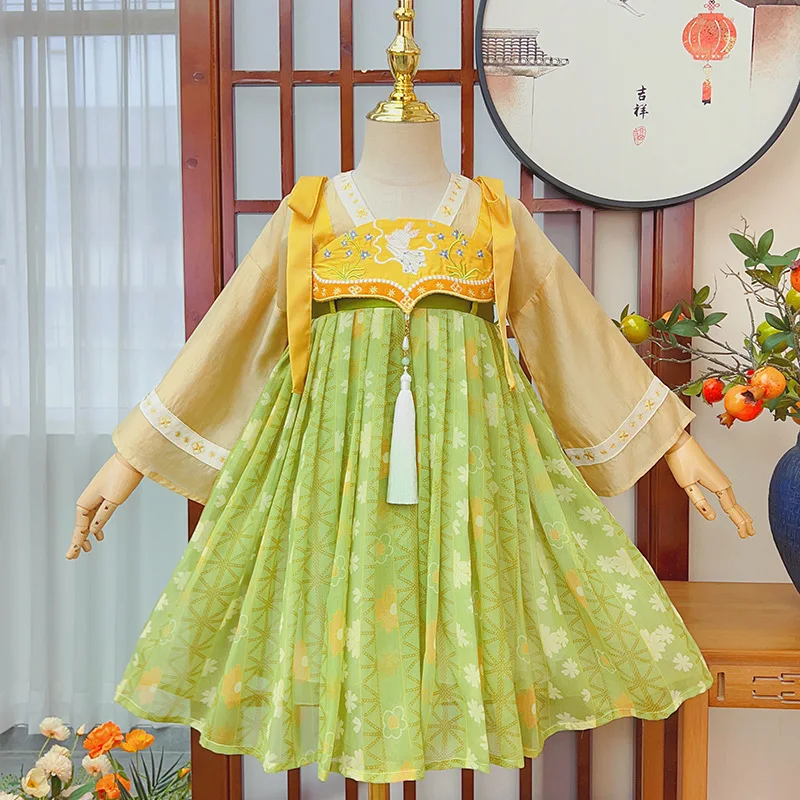 

Tang Suit Hanfu Children Ancient Costume Ancient Fairy Princess Green Embroidery Chinese Traditional Dress